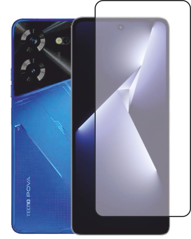 Image of Casodon Tempered Glass Screen Protector Guard for Tecno Pova 5 (Black) Full Screen Coverage with Easy Installation Kit