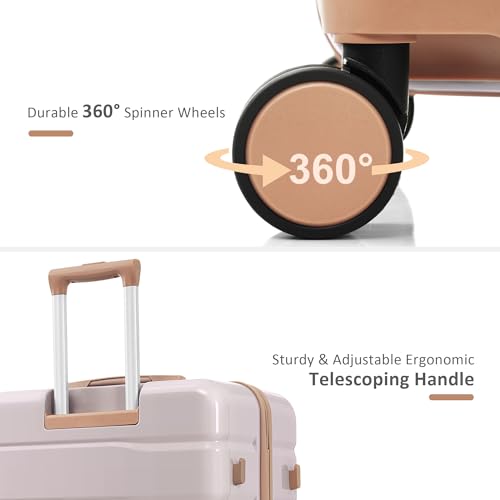 Premium ABS Travel Luggage Set, 3-Piece TSA Lock Suitcase Ensemble with 20, 24, and 28 Inch Sizes with 360° Spinner Wheels, light grey and golden3