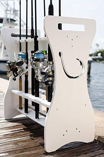 ZyduzscAC Sea Racks 24 Fishing Rod Rack - White, PVC & Stainless Steel, Adjustable, Wire Rack, Rack Mount, Stores & Organizes 24 Fishing Poles & Reels, 25 Year Warranty