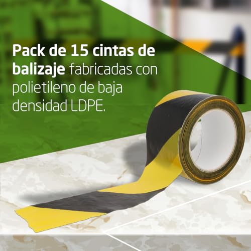Amig - Pack of 15 marking tapes, 24 x Yellow-Black, 500 m x 0.07 m - Image 2