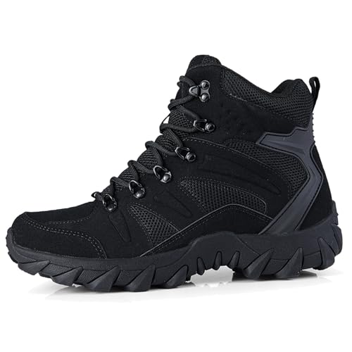 Men's Military Tactical Boots Combat Boots 6 Inches Lightweight Work Army Side Zipper Motorcycle Boot Dblack-size 9.5