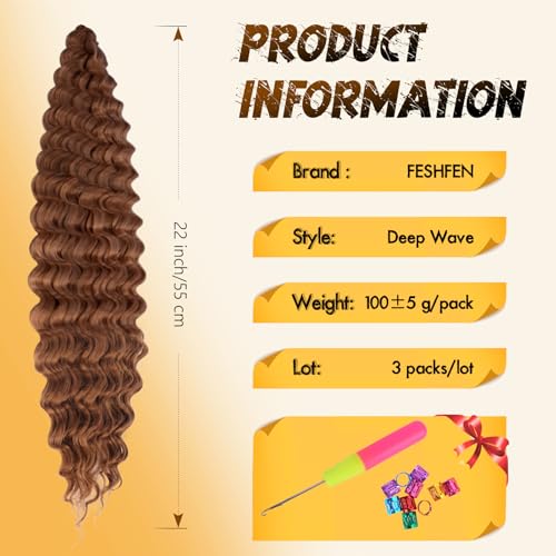 FESHFEN Extensions Tresses Crochet Deep Twist Océan Synthétique Auburn #30 – vue 5