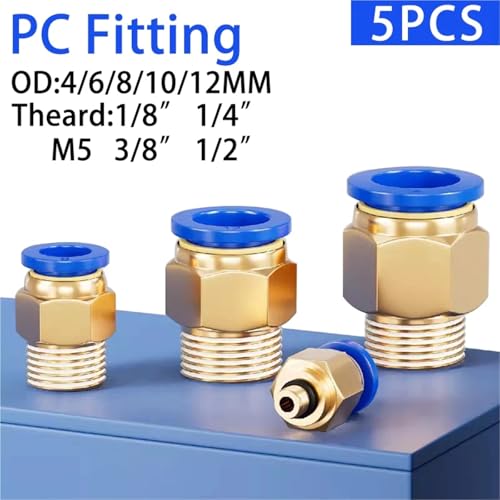 Rácor recto neumático PC 6mm M5 acoplamiento instantáneo para tubería 4