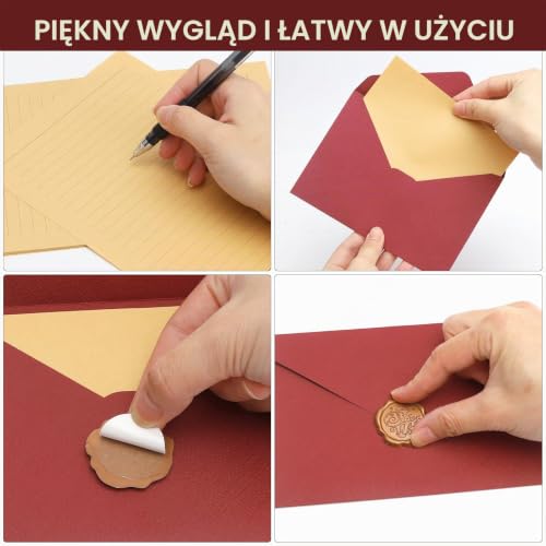 APOMOONS Zestaw papieru listowego w stylu vintage z kopertą, 6 kopert lnianych, 20 arkuszy papieru listowego A5 w stylu vintage i 6 naklejek z pieczęcią woskową, papier na listy miłosne na urodziny