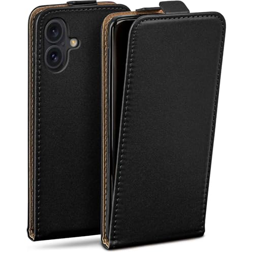 Étui en cuir végétalien iPhone 16 Plus moex clapet noir haut de gamme
