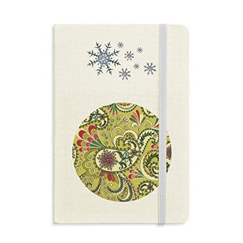 Notizbuch mit Pfauenblumen, Feder, abstraktes Muster, dickes Tagebuch, Schneeflocken, Winter