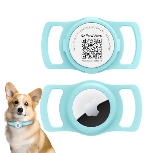 PawView AirTag Dog Collar Holder & Free App. Cat Tracker, Dog Tracker & Smart QR ID for Instant Location to Owner When Scanned, Pet Profile, Contact Info. Cat AirTag Collar & GPS Tracker