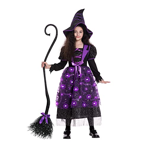 Halloween Witch Costume for Girls, Light Up Toddler Witch Dress with