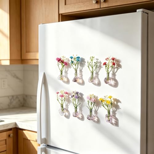 Imanes para nevera de flores artificiales en mini jarrones para regalo de cumpleaños 4