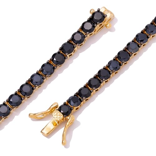 JTV 12.07 CTW Black Spinel Tennis Bracelet for Women in 18k Yellow Gold Over Sterling Silver - Elegant August Birthstone Jewelry - Sophisticated Gift for Her - Trendy Gold Bracelet for Everyday or Special Occasions3