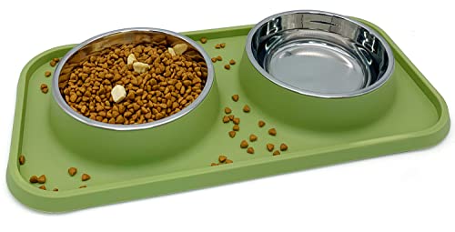 BNOSDM Double Dog Food Bowls Stainless Steel Dog...
