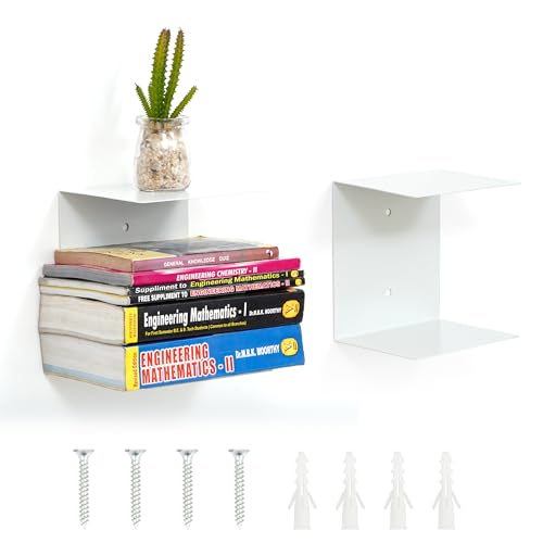 Image of Livzing Invisible Floating Metal Book Shelf-CD DVD Display Rack-Kitchen Storage Shelf-Wall Mount Bathroom Rack -Multipurpose Storage Organizer for Home Decor Items (Pack of 2)- White