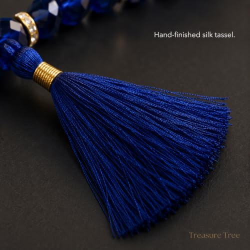 Image of Islamic Salat Prayer Tasbih - 100 Crystal White Beads - Tasbeeh for Dhikr, Zikr, and Meditation (Dark Blue)