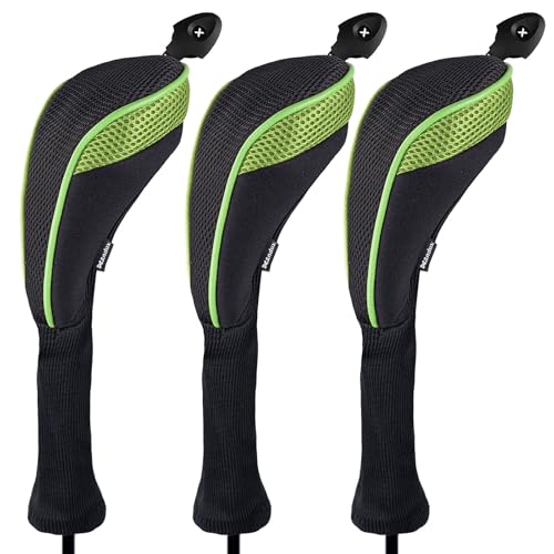 Andux 3 Pack Long Neck Golf Hybrid Club Head Covers Black/neon Green