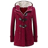 Rianclud Winter Coats for Women Sherpa Fleece Lined Jacket Horn Buckle Hooded Warm Coat Trendy Pea Coat Long Sleeve Outerwear