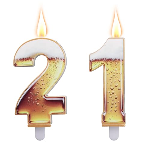 21st Birthday Cake Candles Beer Themed Cake Numbers Decorations Funny Party Topper Supplies for Men Beer Lover Birthday Celebration Gifts (21)
