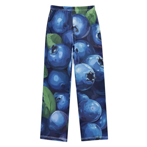 Blueberry Fruit Print Boys Long Pants Soft Trousers Elastic Waist Kids Lounge Bottoms with Pockets S-XL