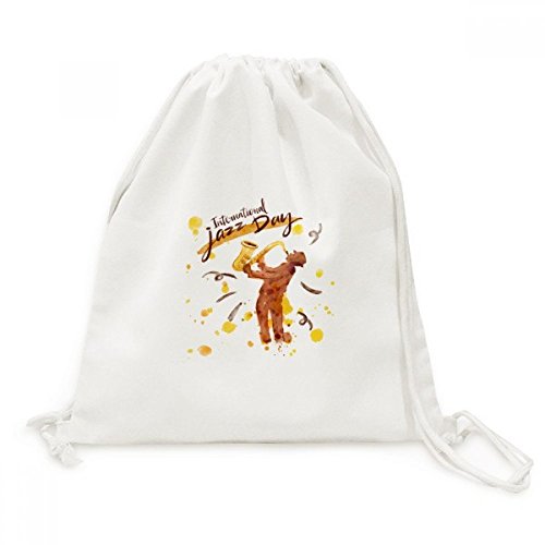 Sacs drawstring backpack voyage en toile imprimé motif aquarelle musique sax