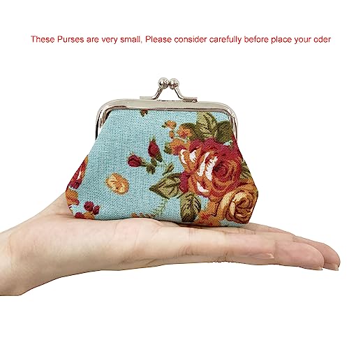 Miao Jin 8Pcs Small Canvas Floral Coin Purses Gift Bag With Clasp Kiss Lock Change Pouch Mini Coin Wallet Vintage Trinkets Pouch #TOP1