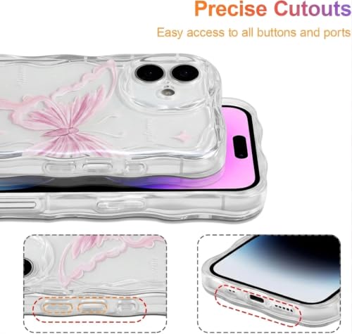 Image of VONZEE Cute Pink Butterfly Transparent Back Cover for iPhone 16| Clear Shockproof TPU Protective Case | Slim Anti-Yellowing Crystal Clear Phone Cover for Girls and Women