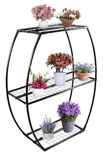 DIVCHI 3-Tier Garden Storage Shelves | Shelving Unit| Shed Rack | Plant Racks | Green House Staging | No Tool Assembly | 100cm Height 50cm/80cm/50cm Shelves (Pack Of 1) (Flower Pots Not Included)