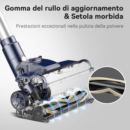 YISORA Aspirapolvere con Filo, Scopa Elettrica con filo 6 in 1 Aspirapolvere e Aspira Briciole, 23kPa 600 W, Lunghezza Cavo 6m, Senza sacco, per Pavimenti duri, tappeti, peli di Animali Domestici (I8 - Immagine 5