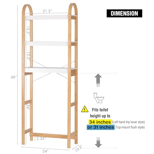 Spirich Over The Toilet Storage Shelf, 3-Tier Over Toilet Bathroom Organizer, Space-Saving Above Toilet Storage Shelf Rack with Bamboo Frame - Image 2