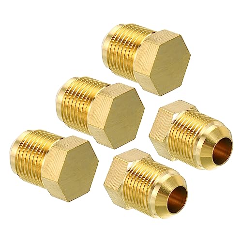 PATIKIL Male 1/2" Brass Seal Plug, 5 Pack SAE Flare Tube Fitting 45 Degree Hex Pipe Fittings for Air Conditioner Refrigeration