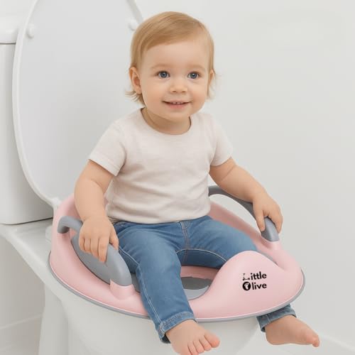 Image of Little Olive Baby Potty Seat with Backrest and Splash Guard | Soft Cushioned Toilet Trainer for Kids | Ergonomic Training Potty Chair for Toddlers | Pink