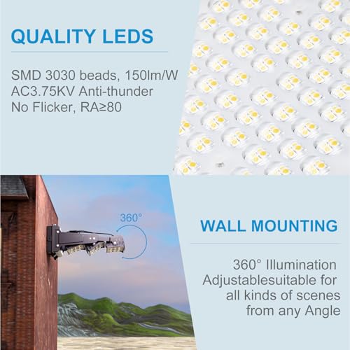 Image of Lightdot 320W LED Wall Pack Lights, 360 Adjustable Panel with Dusk to Dawn Photocell, 48,000Lm 5000K Daylight, IP65 Waterproof & Advanced Heat Dissipation Outdoor Security Lighting(Height:35~45ft)