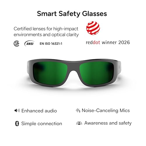 Lucyd Armor Smart Safety Glasses for Men & Women, TR90 Frame, Bluetooth Smart Safety Glasses with Light Adaptive Lenses, Open Ear Speakers & Microphone - ANSI Z87.1 - Green Mirror Polarized by Lucyd - Image 2
