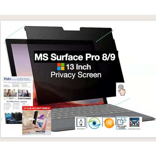 Image of PxIn Surface Pro 8 /9 /10 /11-13 Inch Privacy Screen Filter - NO Eye Strain | Anti-Blue Light + Anti-Glare | No Dry Eyes | Privacy Screen Protector | Touch Screen Enabled