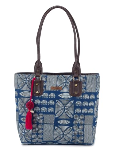 Image of NEPRI Office Pouch Tote Bag | Stylish Set of 2 Tote Bags for Women| Vegan Leather & Handblock Printed Fabric Handbag with Double Handle Shoulder Strap| Daily & Travel Use