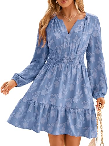 Image of BerryGo Womens Long Sleeve Mini Dress Casual A Line Flowy Loose Vacation Party Babydoll Fall Short Dresses with Pocket