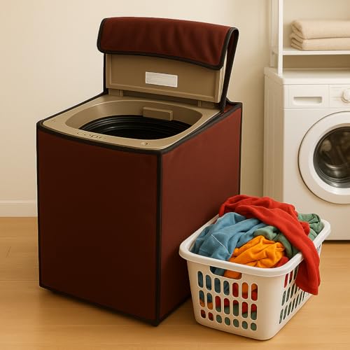 Image of Washing Machine Cover Top Load 6kg to 7.5kg | Heavy Duty Waterproof Polyester Protective Cover | Dustproof & UV Resistant | Universal Fit For All Fully Automatic Machine (Brown)