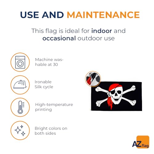 Image of AZ FLAG - Pirate Red Bandana Flag - Large 5x8 Ft - 100D Polyester Jolly Roger Big Banner with Two Metal Grommets - Fade Resistant - Vivid Colors - 5' x 8' Feet - 250x150 Cm