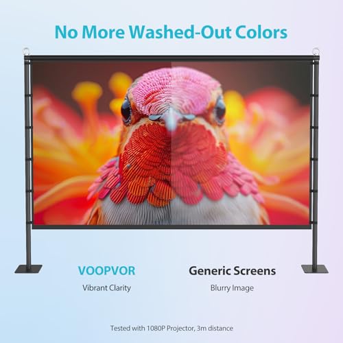 Outdoor Projector Screen with Stand - VOOPVOR 120 inch Projector Screen Portable - Lightweight Projection Screens Indoor Front/Rear - Movie Screen 16:9 4K HD with Catty Bag for Backyard Home Theater - Thumbnail 6
