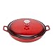 AmazonBasics Enameled Cast Iron Covered Casserole Skillet, 3.3-Quart, Red