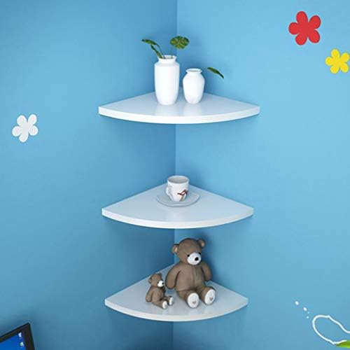 SEWACC Corner Shelf Wood Sector Shape Floating Wall Shelves 3 Pcs Wall Corner Shelves Wall- Mounted Storage Display Rack Bookshelves for Bedroom Living Room Home Furniture Office Decor