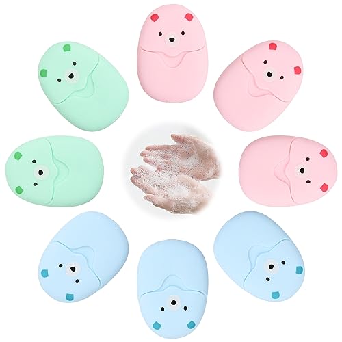Dokeno 8 Cajas Jabón de Papel Hojas de Jabón Desechable Laminas de Jabon Portátil Jabón de Viaje en Papel Jabón de Limpieza con Caja de Almacenamiento para Viajes al Aire Libre (400 Hojas)