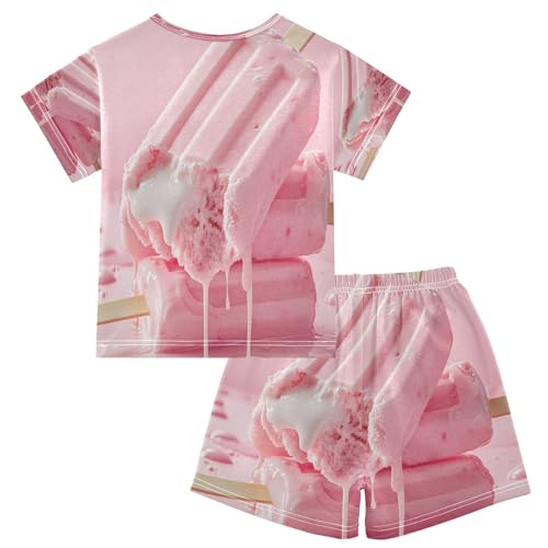 ALAZA 3d Ice Cream Pajamas Set Short Sleeve Cotton Sleepwear Summer Pjs 2 Piece 5-14Y2