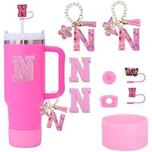 Pink Stanley Cup 9PCS Cup Accessories Set Compatible with 30oz & 40oz Cups,Includes Straw Cover,Boot,Spill-Proof Stopper,2PCS Handle Charm & StickersPink N