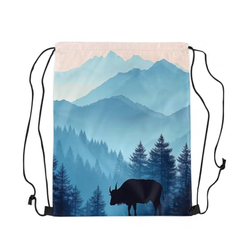 jejeloiu Cute Buffalo Gym String Bag 13