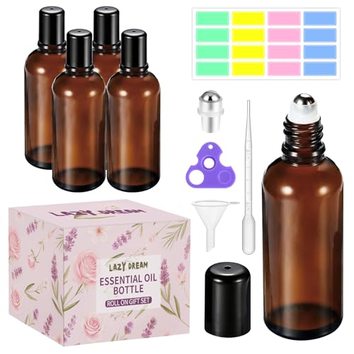 30ML Roller Bottles for Essential Oil, 4 Pack Empty Amber