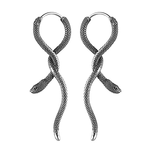 HZMAN Snake Earrings for Men Women Stainless Steel Retro Gothic Punk Piercing Animal Snake Hoop Earring Biker Party Jewelry Gift