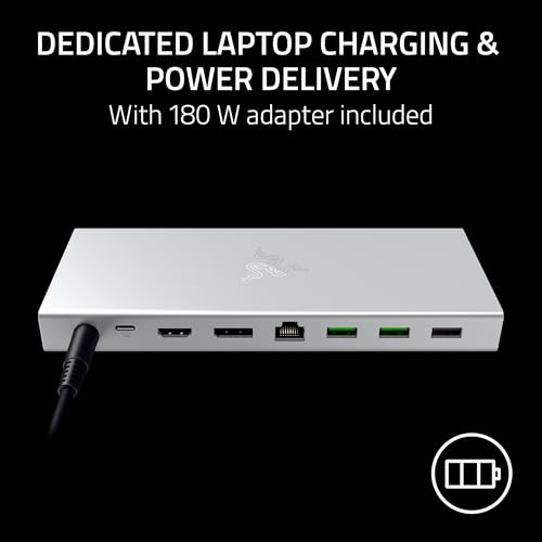 Image of Razer USB 4 Dock: 14 Ports (Type C, Type A, HDMI, DP, Ethernet, SD, 3.5mm) - Dual Monitor Up to 4K 120 Hz - Laptop & Phone Fast Charge - Durable Lightweight Casing - Windows & Mac Compatible - Mercury