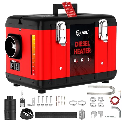 SILVEL Diesel Heater, 8KW 12V Diesel Heater with 5L Tank, All in One Diesel Air Heater for RV, Truck, Boat, Camper, Car, Red