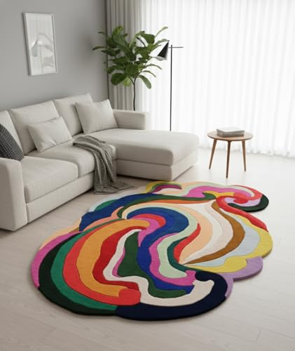 MAHAZAN RUGS Irregular Unshaped Handmade Modern Design Premium Wool Tufted...