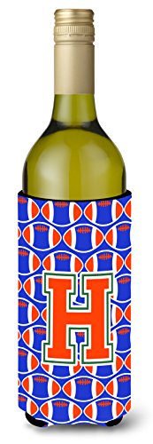 Caroline's Treasures CJ1083-HLITERK Letter H Football Green, Blue and Orange Wine Bottle Hugger Bottle Cooler Sleeve Hugger Machine Washable Collapsible Insulator Beverage Insulated Holder