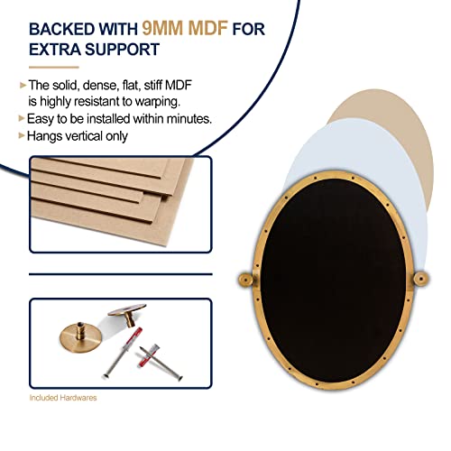 Moon Mirror Gold Oval Pivot Mirror, Oval Gold Vanity Mirror For Wall, Oval Mirror For Bathroom, Gold Metal Framed Tilting Bathroom Pivoting Mirror For Wall Mounted( Overall 23.75" X 28") #TOP4